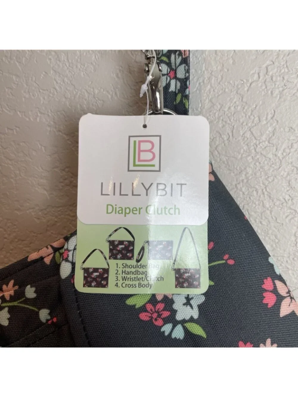 NWT Lillybit by Demdaco Diaper Clutch Bag Tote Purse Changing Pad Gray Pink